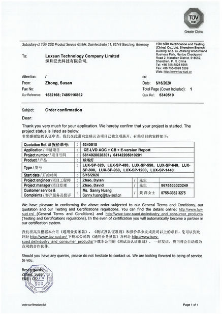 ประเทศจีน Luxsun lighting Co.,Ltd รับรอง